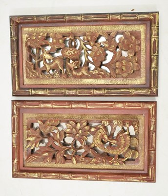 Lot 550 - Pair of Chinese mirror back fretwork panels