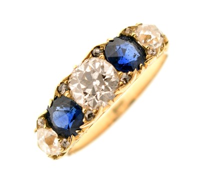 Lot 12 - Sapphire and diamond five stone 18ct yellow gold ring