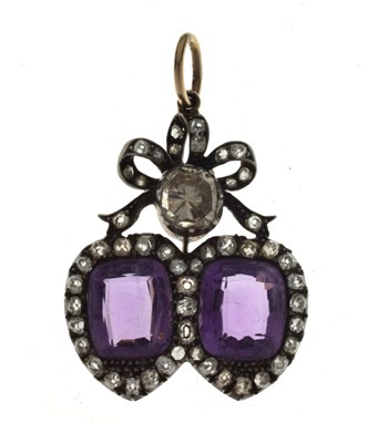 Lot 37 - 19th century amethyst and diamond double heart pendant