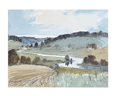 Lot 601 - Edward Wesson (1910-1983) - Watercolour - 'The Arun at North Stoke'