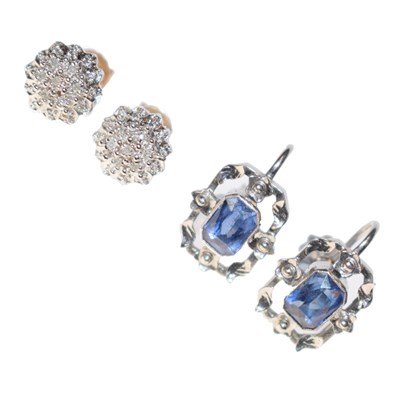 Lot 80 - Pair of 9ct white gold sapphire earrings