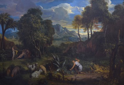 Lot 307 - Manner of Nicolaes Pietersz. Berchem, (1620-1683) - Oil on canvas - Arcadian landscape