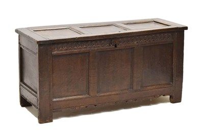 Lot 665 - 17th century oak three panel coffer