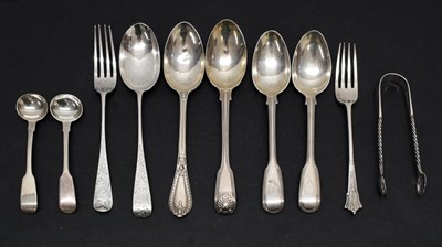 Lot 242 - Collection of Victorian silver condiment spoons, teaspoons, sugar tongs, etc