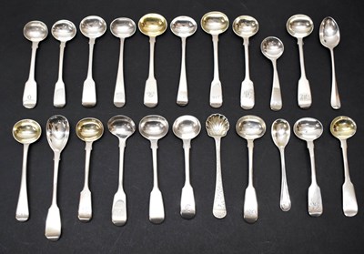 Lot 250 - Collection of George IV, William IV, and Victorian silver condiment spoons, etc