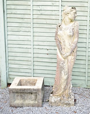 Lot 757 - Large weathered composition stone garden statue of a maiden