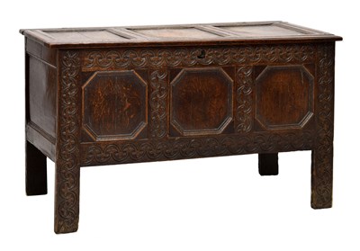 Lot 637 - Late 17th century oak three-panel coffer or bedding chest