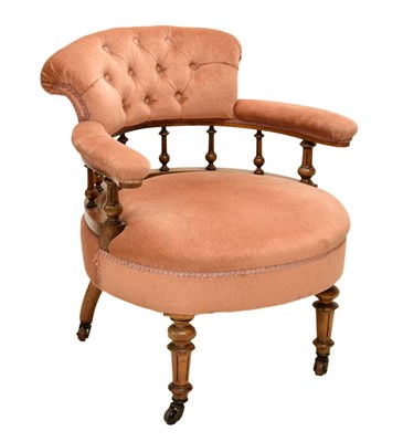 Lot 707 - Victorian walnut deep-button back tub nursing chair