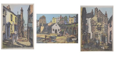 Lot 594 - James Priddy (1916-1980) - Coloured etching - Quay Hill Tenby