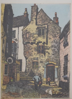 Lot 594 - James Priddy (1916-1980) - Coloured etching - Quay Hill Tenby