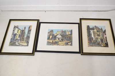 Lot 594 - James Priddy (1916-1980) - Coloured etching - Quay Hill Tenby