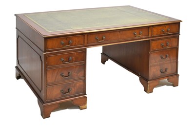 Lot 721 - Old reproduction mahogany twin pedestal desk