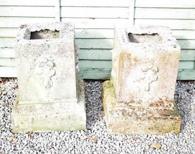 Lot 655 - Pair of composition stone garden pedestals