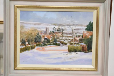 Lot 597 - Michael Barnfather (b. 1934) - Oil on canvas - 'Winter Snow, Long Ashton'