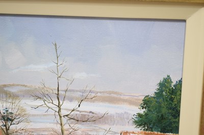 Lot 597 - Michael Barnfather (b. 1934) - Oil on canvas - 'Winter Snow, Long Ashton'