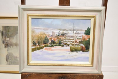 Lot 597 - Michael Barnfather (b. 1934) - Oil on canvas - 'Winter Snow, Long Ashton'