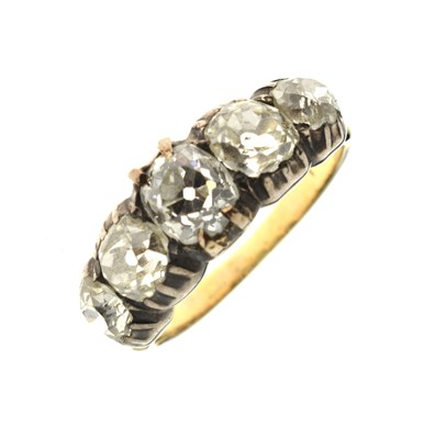 Lot 2 - 19th century diamond five stone yellow and white metal ring