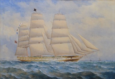 Lot Late 19th century English School watercolour marine study of a three-masted ship