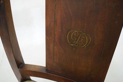 Lot 582 - Pair of 19th Century Biedermeier brass-inlaid mahogany elbow chairs