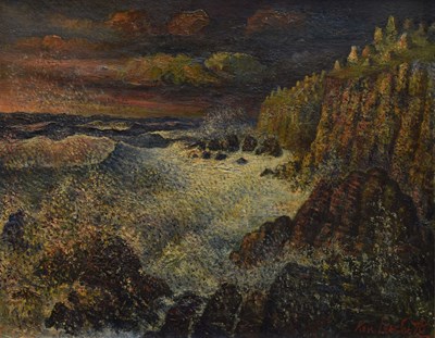 Lot Kenneth (Ken) Leech, (1910-1995) - Oil on plyboard - 'Stormy Brittany Coast at Dawn'