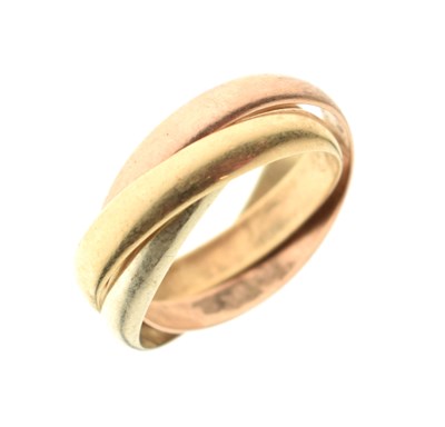 Lot 70 - 9ct three-colour gold 'Russian wedding' ring