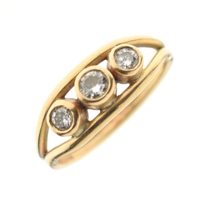 Lot 17 - Modern 9ct gold three-stone diamond ring