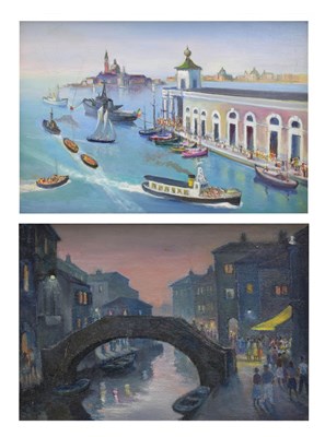 Lot 545 - Kenneth (Ken) Leech, (1910-1995) - Oil on plyboard - Two Venetian scenes