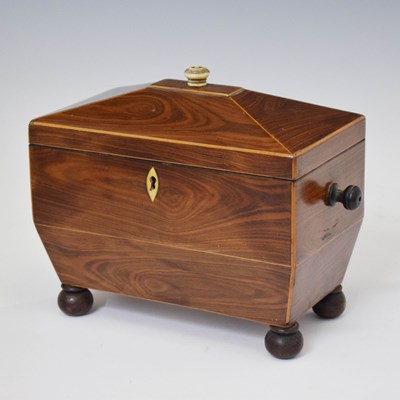 Lot 365 - 19th century rosewood and string inlay sarcophagus tea caddy