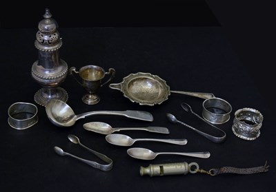 Lot 193 - Collection of silver items to include an Edward VII silver sugar caster