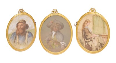 Lot 592 - J. Beett - Two late 19th century oval watercolour portraits and one other