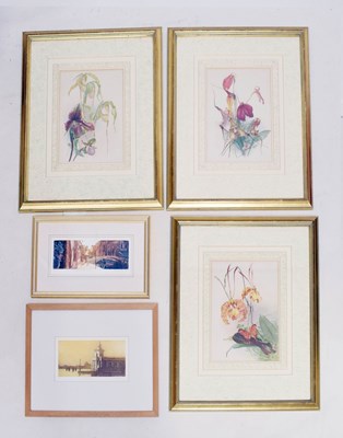 Lot 614 - Three botanical prints and two signed prints of Venice