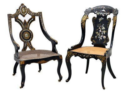 Lot 483 - Two mid 19th century black lacquered papier-mâché chairs