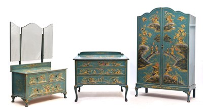 Lot 456 - Early 20th century green lacquered part bedroom suite