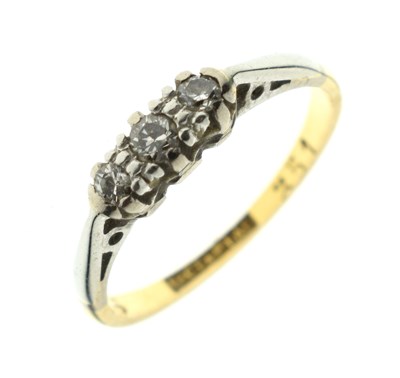 Lot 11 - Three-stone diamond ring, stamped '18ct & Plat'