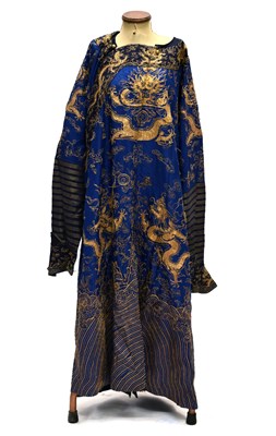 Lot 255 - Large Chinese blue silk 'dragon' robe