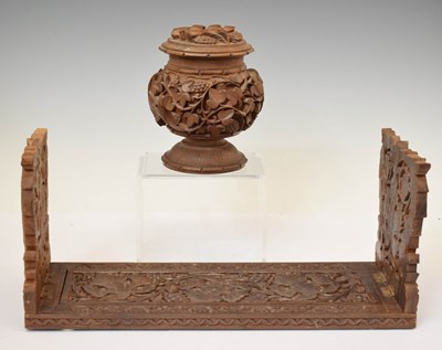 Lot 350 - Treen - Late 19th / early 20th century foliate carved tobacco jar and bookslide