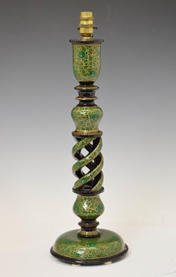 Lot 376 - Kashmiri lacquer lamp base of open twist candlestick form