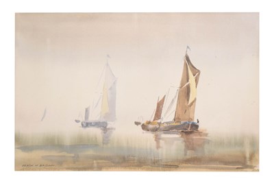 Lot 598 - Frederick H. Brown (British, 20th century) - Watercolour - Norfolk Broads