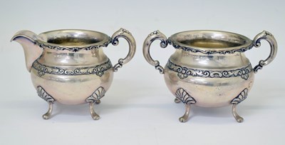 Lot 288 - Early 20th century Norwegian 830 standard white metal sugar bowl and milk jug