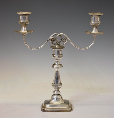 Lot 383 - 19th century silver plated two-branch candelabrum