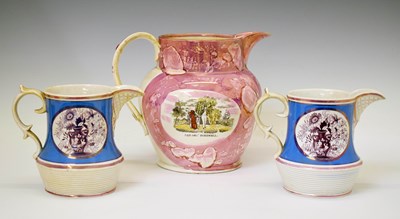 Lot 515 - Large 19th century Sunderland pink lustre jug, etc