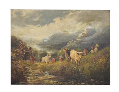 Lot 625 - J. Valentine (early 20th century) - Oil on canvas - Cattle and soldiers on horseback