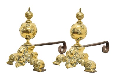 Lot 733 - Pair of cast brass chenets