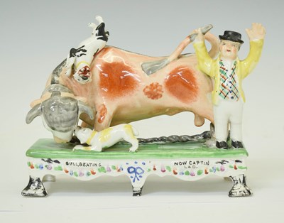 Lot 508 - Staffordshire bull-baiting group circa 1900