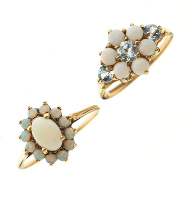 Lot 47 - Two 9ct gold opal cluster rings