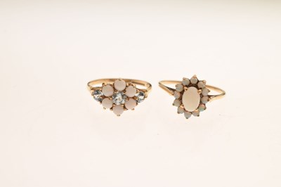 Lot 47 - Two 9ct gold opal cluster rings