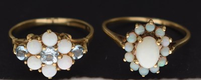 Lot 47 - Two 9ct gold opal cluster rings
