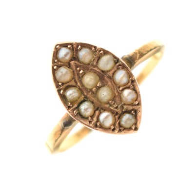 Lot 40 - Victorian seed pearl marquise-shaped 18ct gold ring