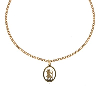 Lot 98 - St Christopher pendant and a 9ct gold flat curb link necklace