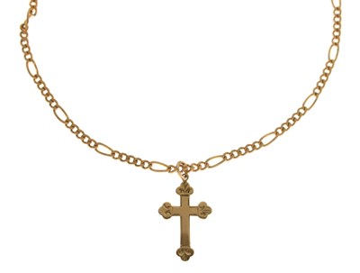 Lot 100 - 9ct gold figaro link chain and a cross pendant